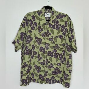 FLAX Men's 100% Linen Short Sleeve Button Down Shirt Size Small